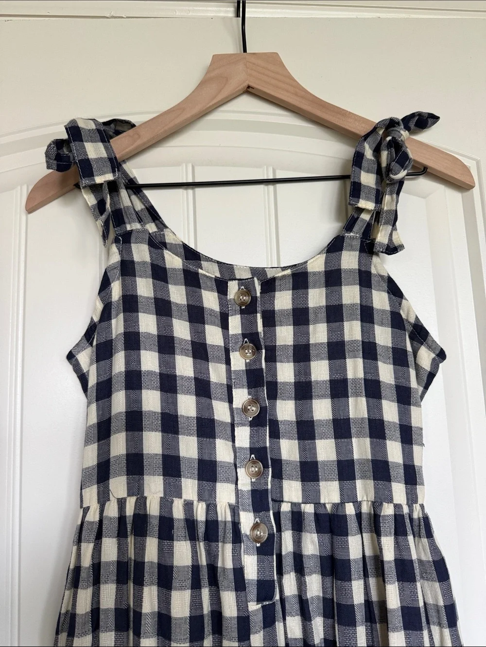 Little Cottonwood Magnolia Gingham Tie-Shoulder Midi Dress - Navy & White XS - Picture 3 of 13